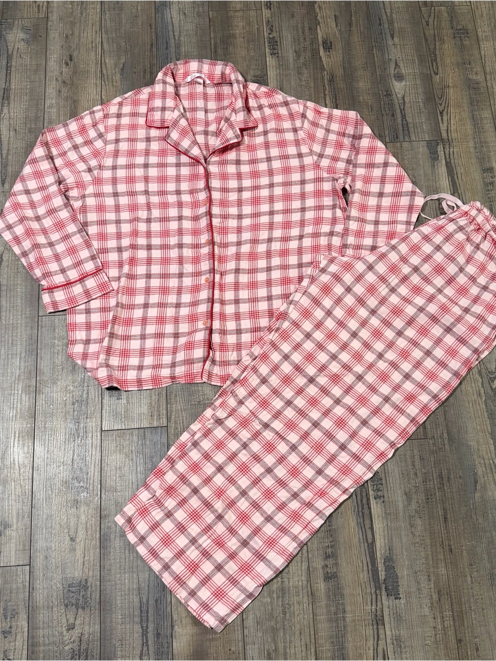 Victoria's Secret Plaid Pajama Set Shirt and Pants 100% Cotton Flannel Size L